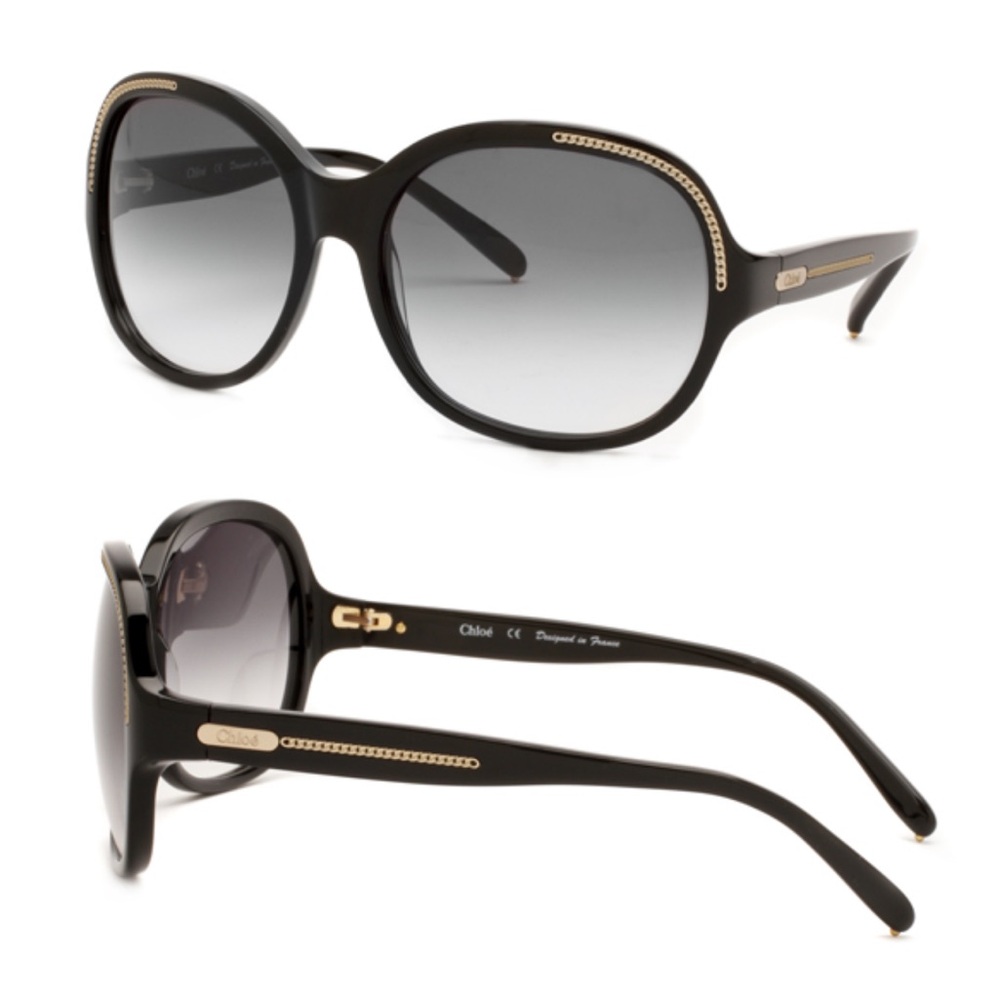 Chloe Black and Gold Oversized Round Sunglasses